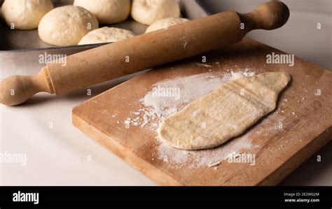 Preparation Of The Dough With A Rolling Pin Stock Photo Alamy