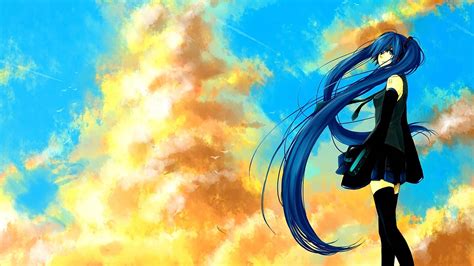 Wallpaper Illustration Looking Away Long Hair Anime Girls Blue