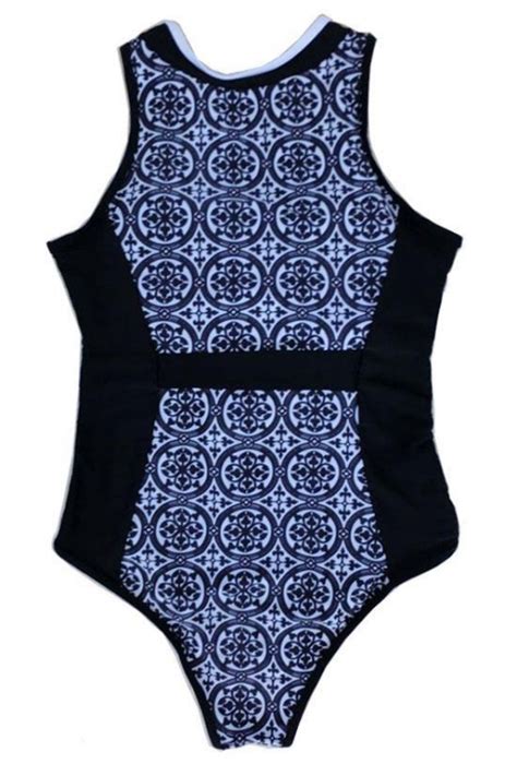 Black Sporty Zippered One Piece Swimsuit Fabzop