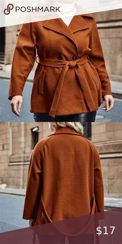 SHEIN X Rust Orange Belted Pea Coat Belted Pea Coat Coat Clothes Design