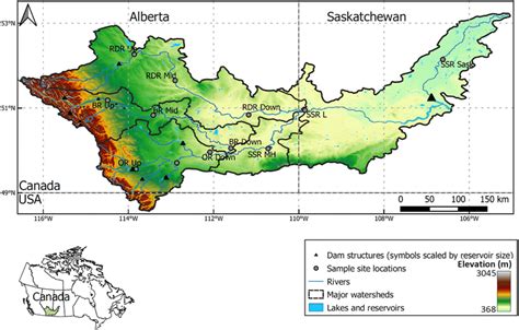 Elevation Map Of The South Saskatchewan River Basin Ssrb And The