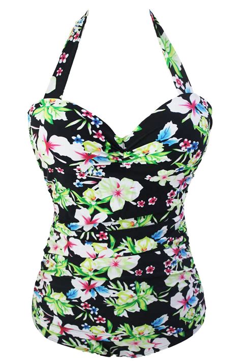 Vibrant Floral Print Retro One Piece Swimsuit Dropship Swimwear With