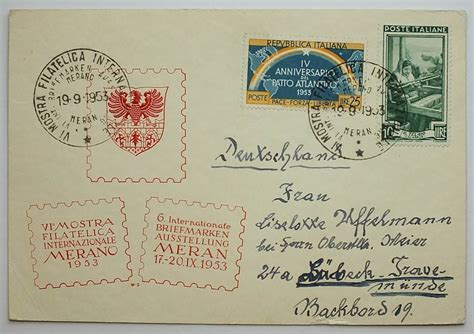 Urlauber müssen nicht mehr in quarantäne. Italien 1953 Postkarte nach Deutschland gelaufen | MA-Shops