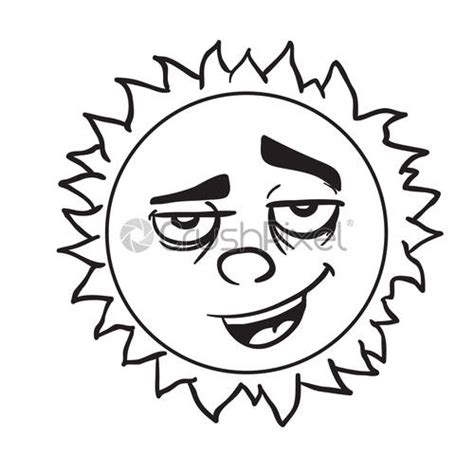 Black And White Grumpy Sun Cartoon Mascot Character Stock Vector