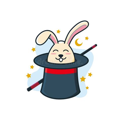 Black Magician Hat And Wand With Smiling Bunny Cartoon Character Inside