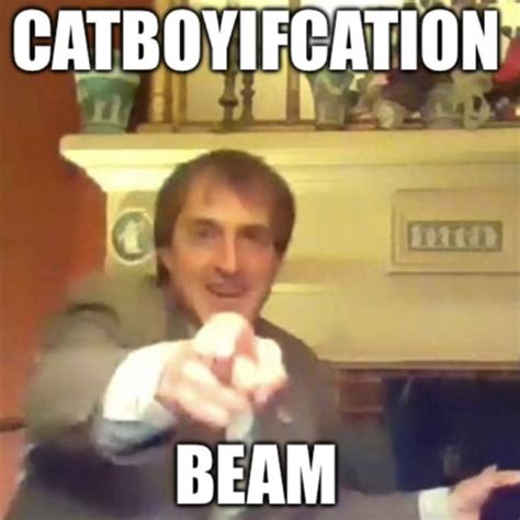 A Man Pointing At The Camera With Caption That Reads Catboyfication Beam
