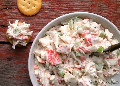 Imitation crab meat and mini shrimp make for a wonderful pasta salad that everyone loves! Seafood Salad | South Your Mouth | Bloglovin'