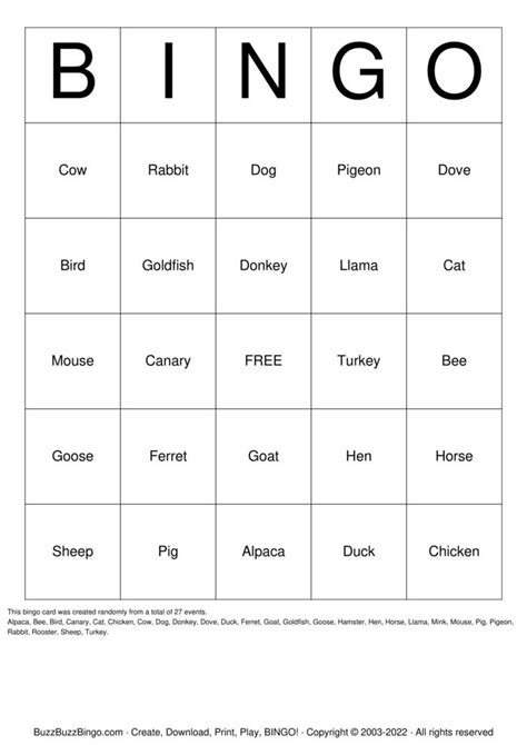 Types Of Pets Bingo Cards To Download Print And Customize