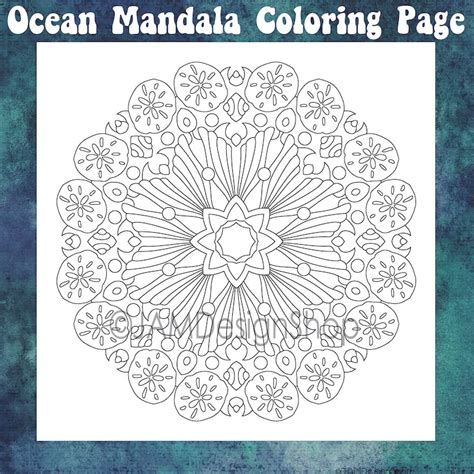 Ocean Mandala Coloring Page Seashell Mandala Party Etsy