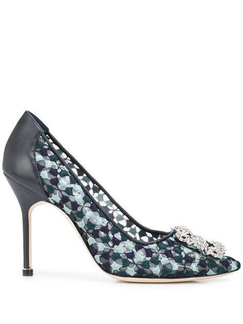 Manolo Blahnik Mm Hangisi Lace Leather Pumps In Multi Modesens