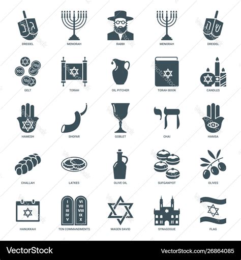 Hanukkah Icons Set Judaism Symbols Collection Vector Image