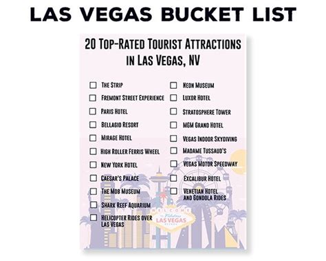 Las Vegas Printable Bucket List Travel Planner Vacation Etsy