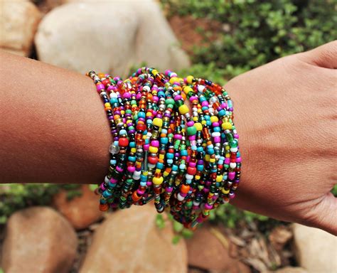 African Seed Bead Bracelet For Women Chunky Wrap Bracelet Bohemian Layering Jewelry