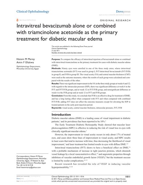 Pdf Intravitreal Bevacizumab Alone Or Combined With Triamcinolone