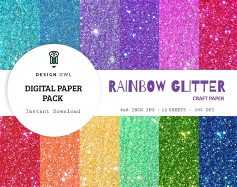 Rainbow Glitter Digital Paper Pack 89524 Papers Design Bundles