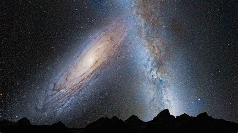 Earths Night Sky As Milky Way And Andromeda Galaxies Merge Space Earthsky