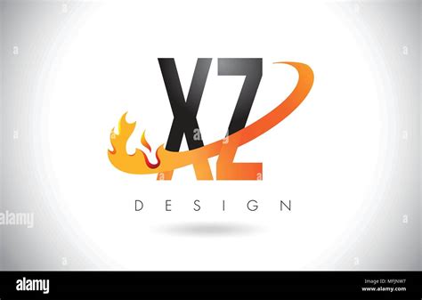 xz x z letter logo design with fire flames and orange swoosh vector