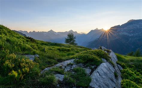Alps Switzerland Mountains Dawn Sunrise Wallpaper Nature And
