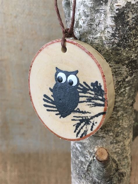 Wooden Owl Ornamentbirch Slice Owl Ornamentchristmas Etsy