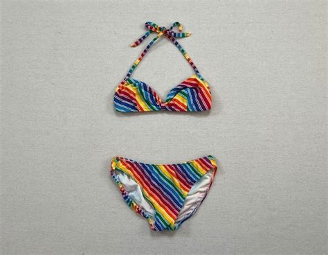 1980 s bikini in rainbow and white stripes gem