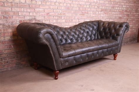 Vintage Reverse Camelback Tufted Leather Chesterfield Sofa At 1stdibs