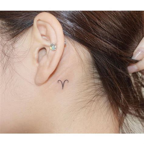 Minimalist Aries Zodiac Symbol Tattoo Behind The Ear