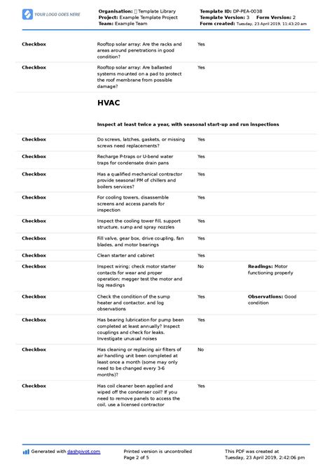 Free Preventive Maintenance Checklist Template Excel