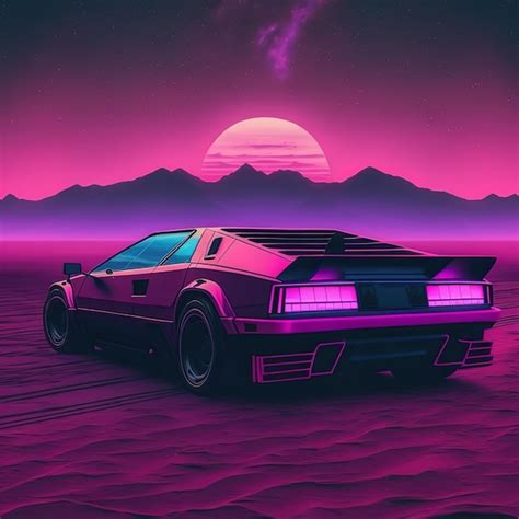 Premium Photo Synthwave Car Retrowave Car In 1980 Style