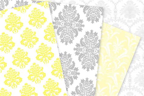 28 Yellow And Gray Damask Patterns Custom Designed