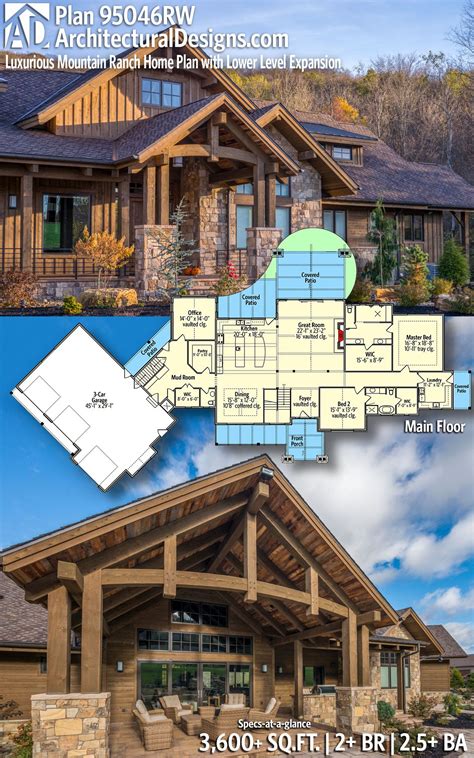 Plan 95046rw Luxurious Mountain Ranch Home Plan With Lower Level
