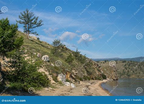 View At Rocky Shores Of Small Sea Strait Of Lake Baikal Stock Image