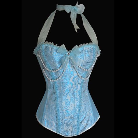 Sexy Corset Pink Blue Burlesque Corselet Corsets And Bustiers Bodice Sexy Lingerie Beaded Halter