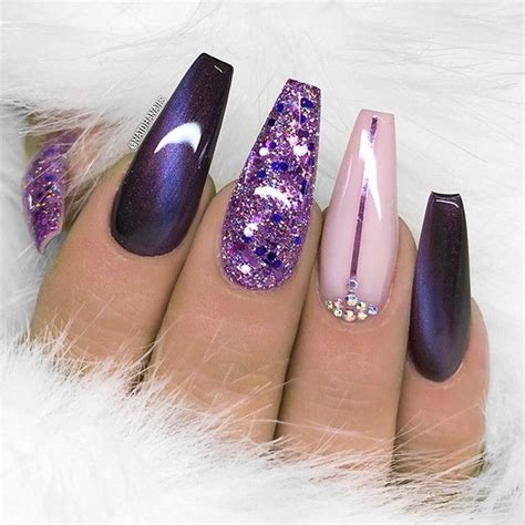 Pin by happygirl.lovinglife on Nail Designs in 2019 | Nail ... On white manicured acrylic nails, put up glitters on one nail while a few rhinestones on the other.