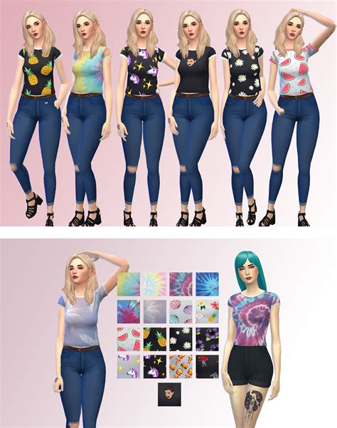 Hi Here Are Some Shirts With Cute Designs For Your Sims • 19 Swatches