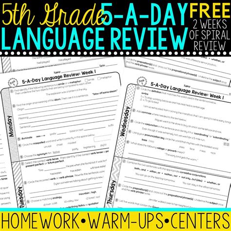 Free 5th Grade Daily Language Spiral Review • Teacher Thrive