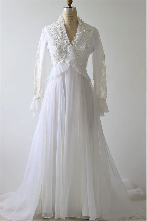 1970s Wedding Dress High Ruffled Neck Etsy 1970s Wedding Dress