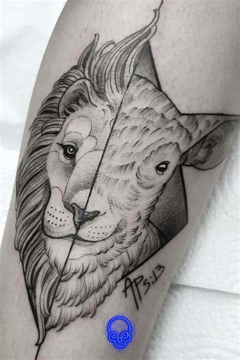 Morrer como um homem (2009). Tatuagem Black and Grey - Cordeiro & Leão | Tatuagem de ...