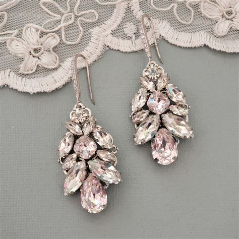 Dusty Rose Light Pink Swarovski Crystal Earring Chandelier Etsy