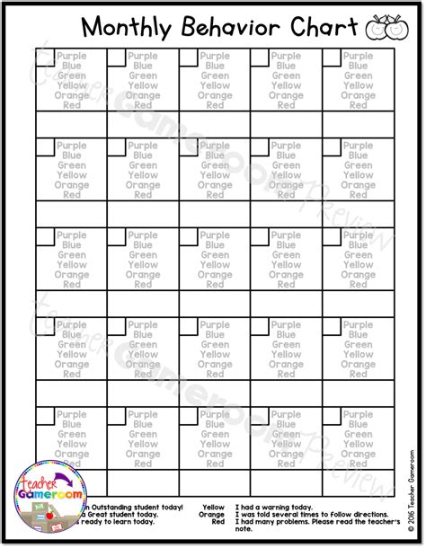 Printable Monthly Behavior Chart Printable Word Searches