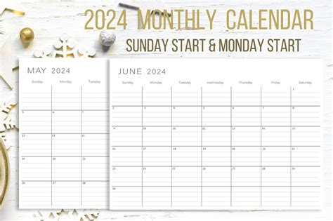 Printable Calendar 2024 Monthly Planner 2024 Minimalist Calendar A4