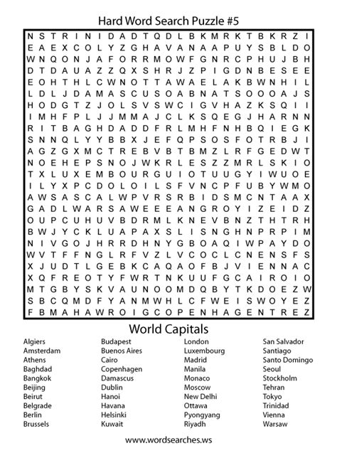 Printable Hard Difficult Word Search Printable