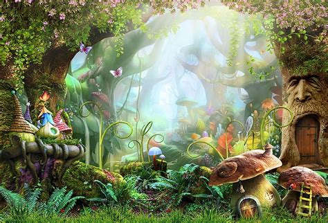 7x5ft Fairy Tale Forest Enchanted Tree House Alice Wonderland Mushroom