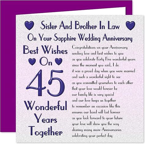 Sister And Brother In Law 45th Wedding Anniversary Card On Your