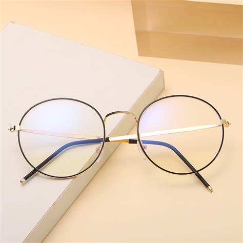 anti radiation glasses anti blue eye round glasses with metal frame for men and women shopee