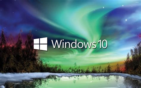 Windows 10 White Text Logo On The Northern Lights Wallpaper Computer