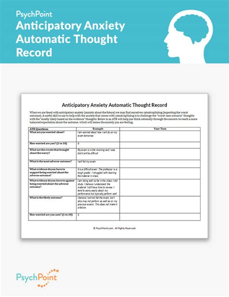 Anticipatory Anxiety Automatic Thought Record Worksheet Psychpoint