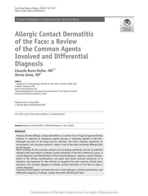 Allergic Contact Dermatitis Of The Face A Review Of The Common Agents