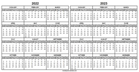 Printable Calendar For 2022 And 2023 Blank Two Year Calendar