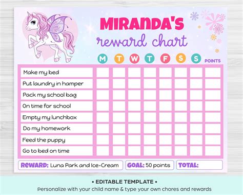 Learning And School Toys Unicorn Reward Chart For Girls Chores Chart For
