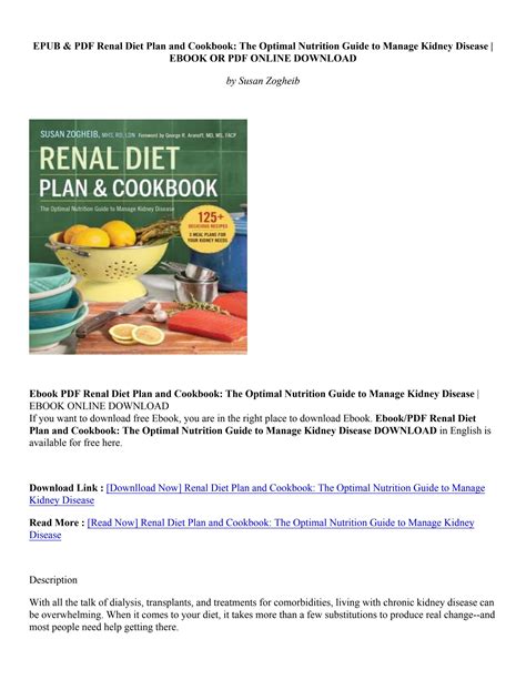 Pdf Download Renal Diet Plan And Cookbook The Optimal Nutrition